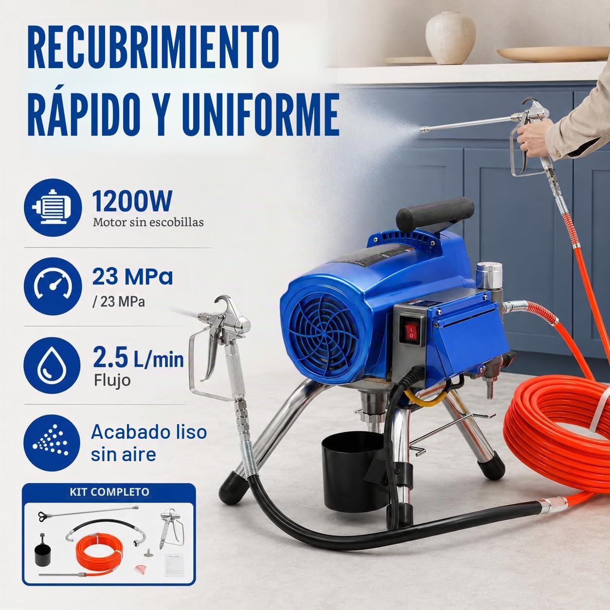 Aerosol Profi Airless 3000 W, pulverizador con control de presión, pulverizador de 23 MPa, sistema de pulverización de alta presión Airless 2,7 L/min (azul)