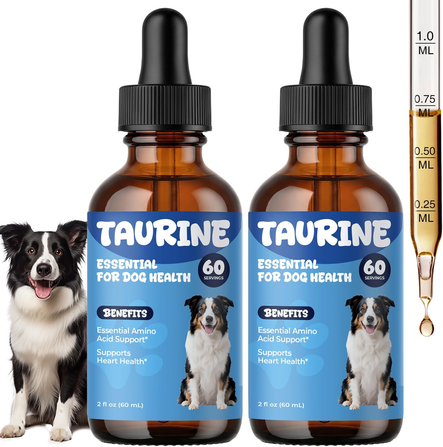 Taurine Supplement for Dogs Drops, Daily Amino Acid Liquid Drops for Heart Function, Muscle Support, Energy Balance & Physical Stability, 60 ml