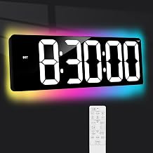 TXL 17.2" WiFi Digital Wall Clock with Seconds, Large Countdown Timer for Classroom Home Gym Office, Alarm Clock with Remote Control, RGB Ambient Lights, 4 Dimmable Brightness, Auto DSTWhite