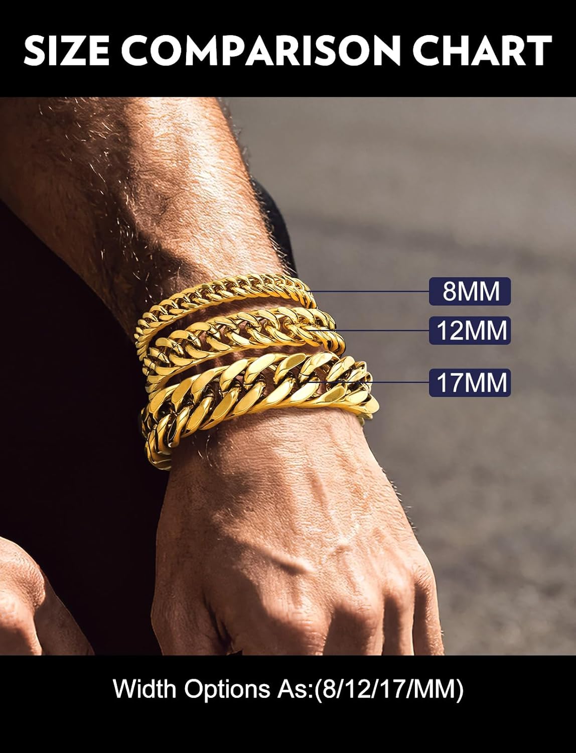 Bandmax Cuban Chain Bracelets for Men Women, Stainless Steel/Black/Gold Plated Hip Hop Chunky Miami Curb Link Wristlet Bracelet Gift for Son Grandson Husband Father - Image 8