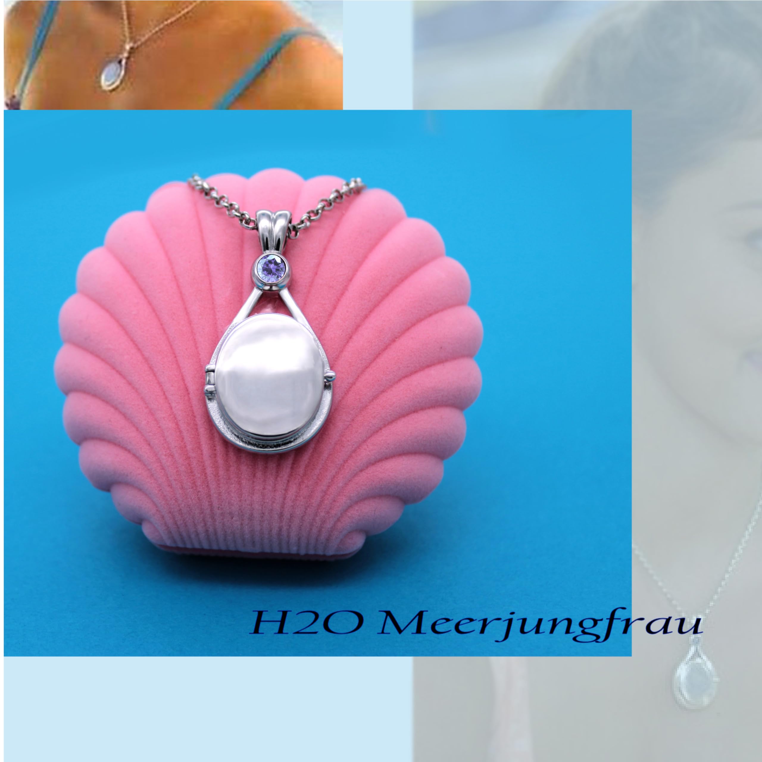 H2O Soudainement sirène avec platine plaqué 5A zirconium h2o Médaillon personnalisé Amulette pour photos Cadeau pour femme