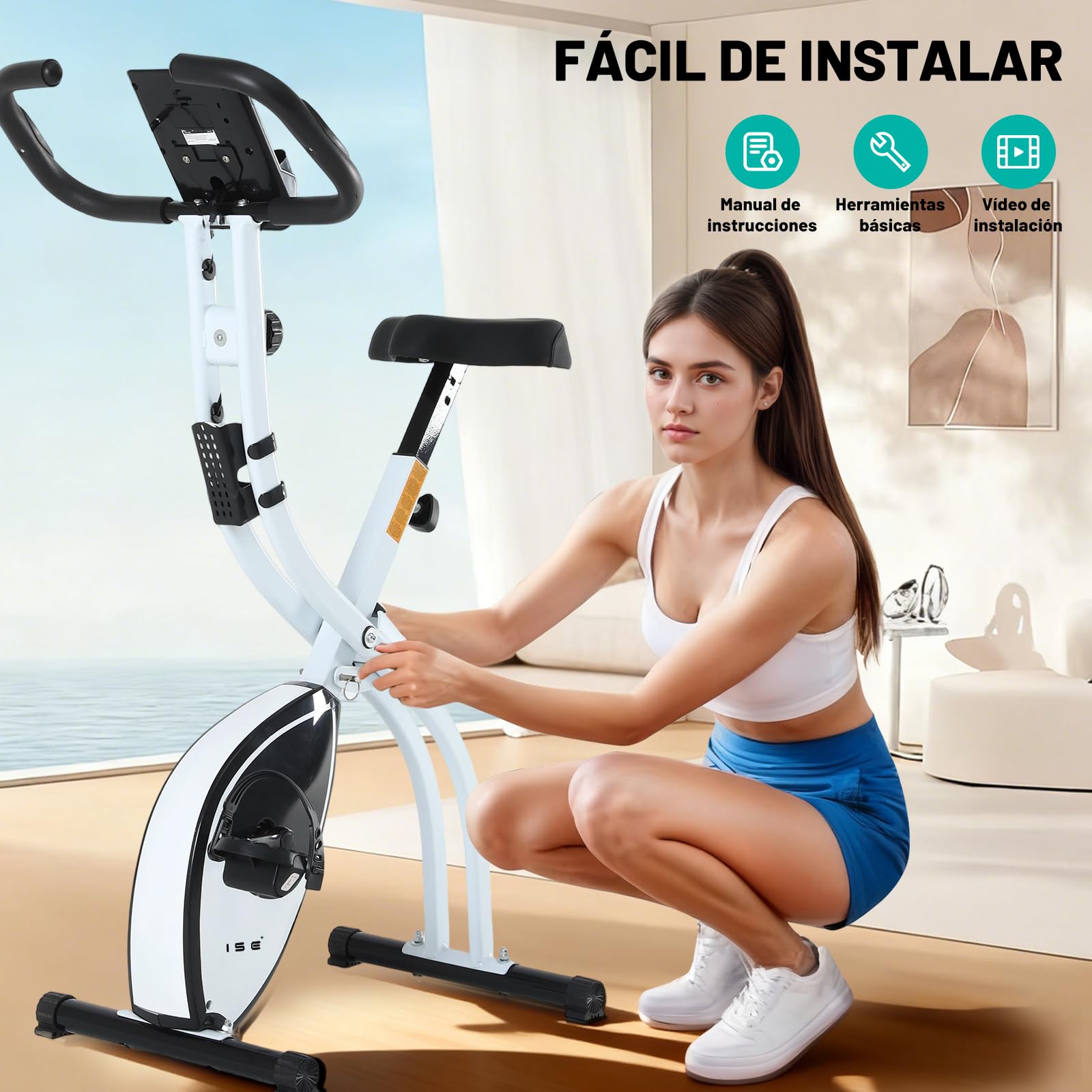 ISE Bicicleta estática plegable Cardio Training Fitness 8 niveles de resistencia magnética pantalla LCD Entrenamiento con sensor de frecuencia cardiaca, SY-810L