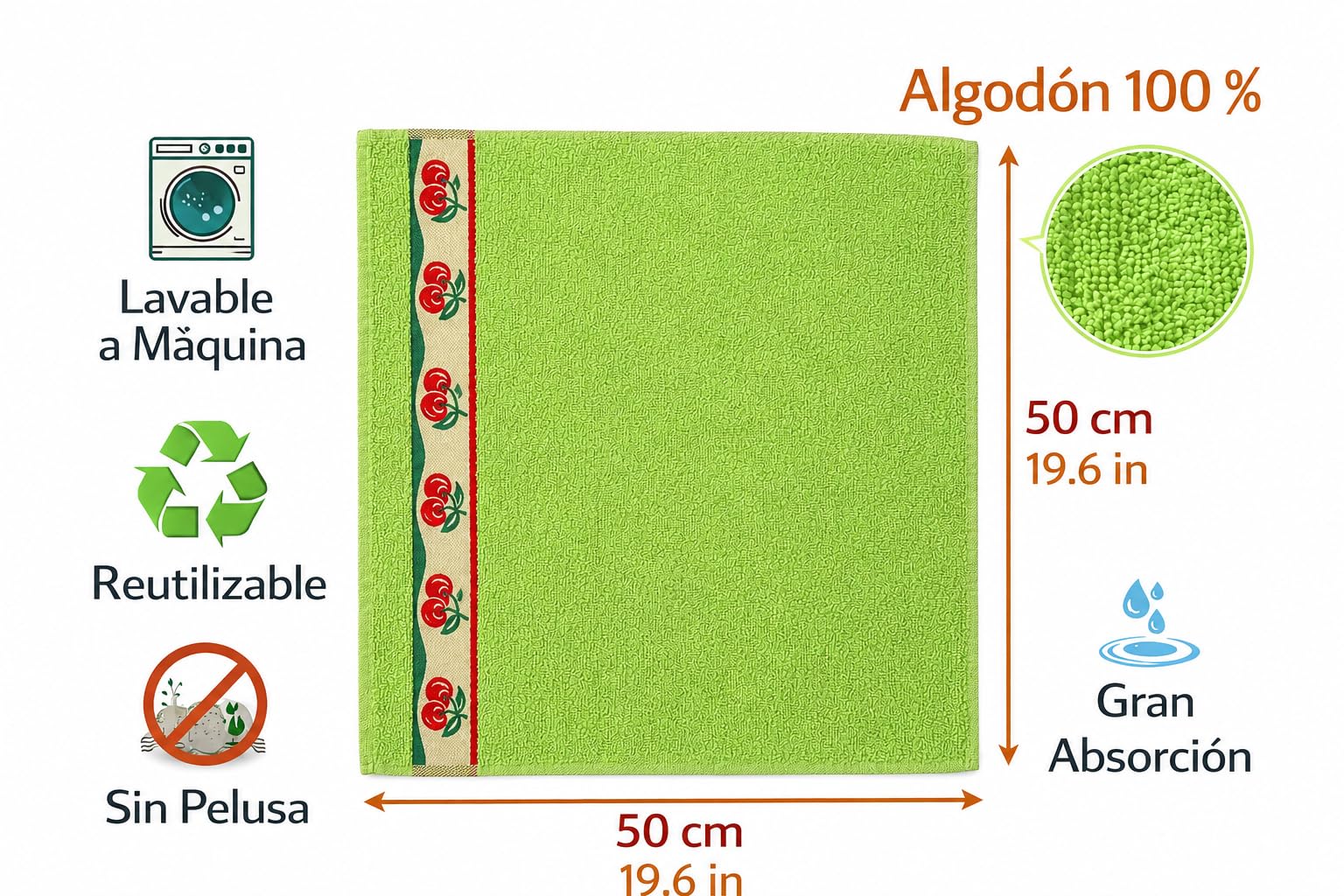 Genérico Paños de Cocina 100% Algodón 50x50 cm, Pack de 12 (Abejas)