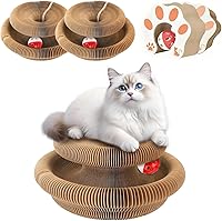 2-Pack Chinensis Kitty Kurls Cat Scratcher - Foldable Corrugated Board with Reversible Pads & Bell Ball Toy for Indoor Cats