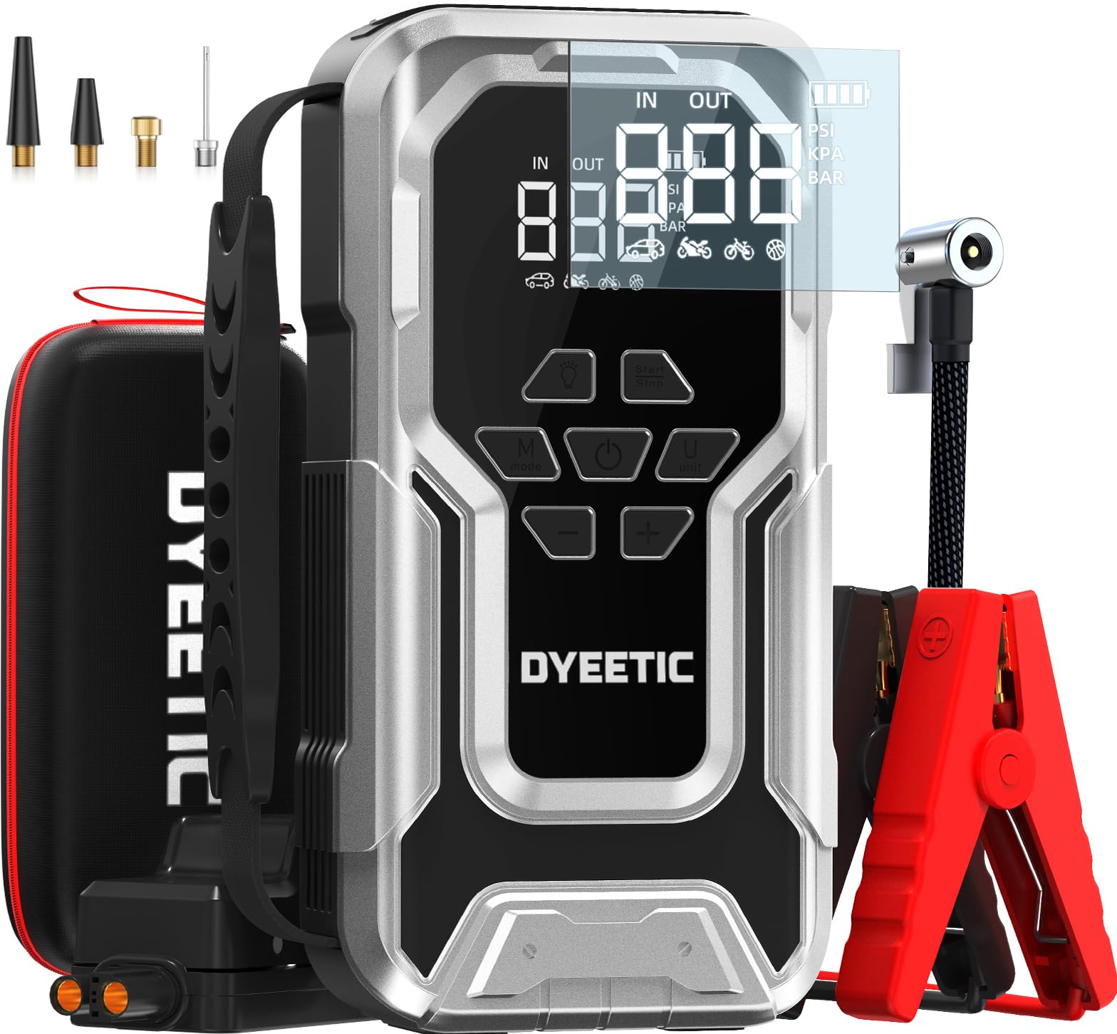 Arrancador de Batería de Coche 8000A con compresor 150PSI, 12V Jump Starter Batería Booster Externa para All Gasolina o 12L Diesel, 18W Carga rápida con Cable de Arranque