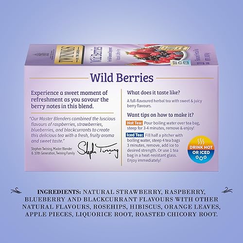 Miniatura 5 de Twinings Té de bayas silvestres, un té de hierbas naturalmente sin cafeína lleno de sabores frescos y edificantes de té de bayas, bolsas de té