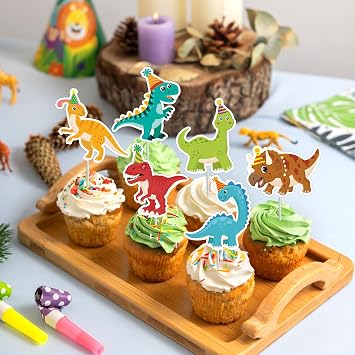 40Pcs Dinosaur Cupcake Toppers, Cute Tyrannosaurus Rex Triceratops Cupcake Picks Dinosaur Cake Topper Picks for Kids Birthday Baby Shower Dino Party Cake Toppers Decorations
