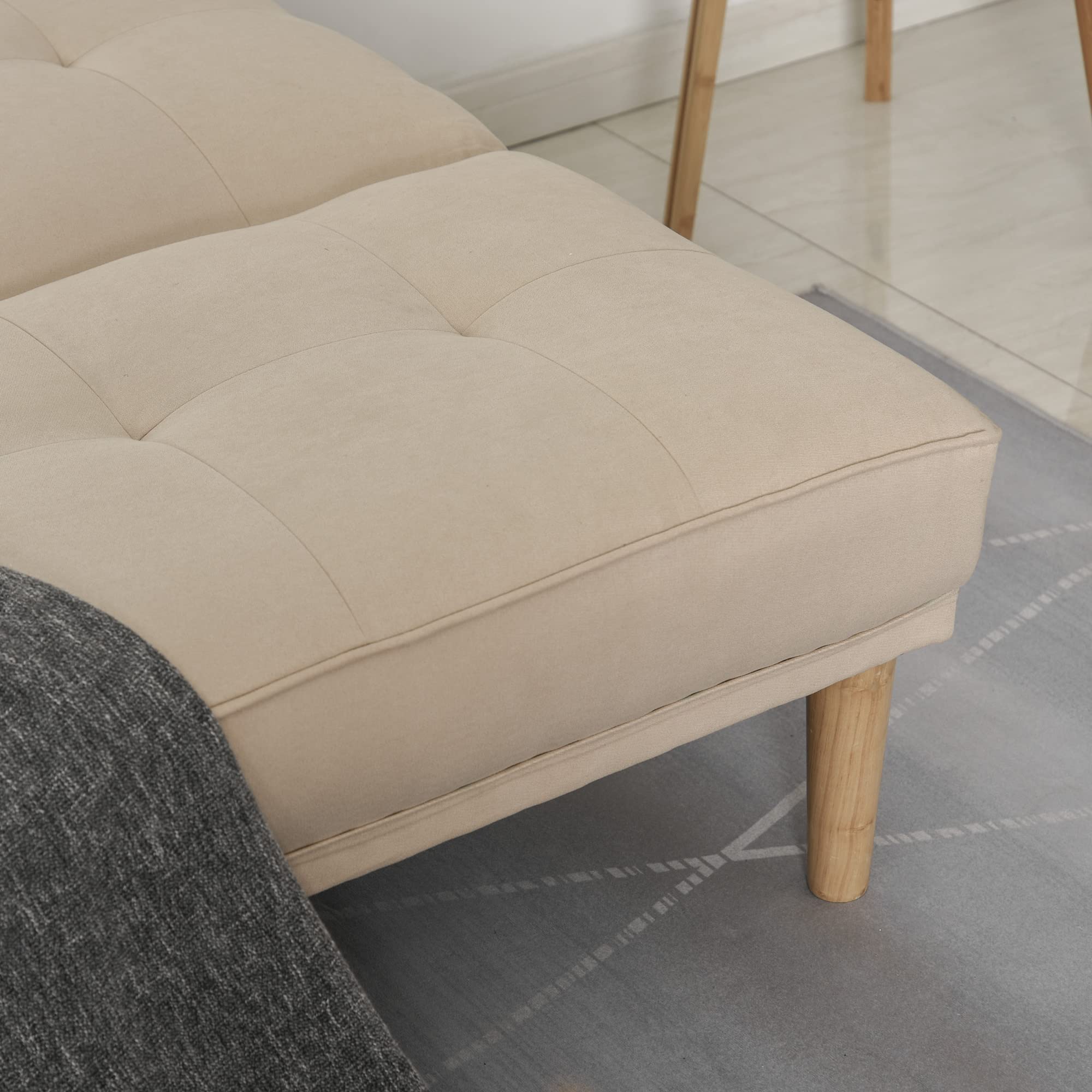 HOMCOM Divano Letto 3 Posti con Schienale Regolabile su 3 Livelli, 2 Cuscini e Braccioli Rimovibili, Beige, 185x84x85cm