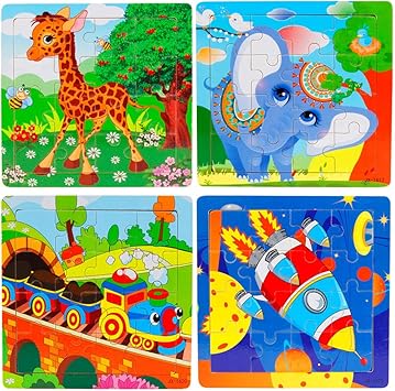 Amazon 木製ジグソーパズルセット 2歳 5歳の子供用 幼稚園のパズル 幼児 子供 教育パズル 男の子 女の子用 4つのパズル 木製 パズル おもちゃ
