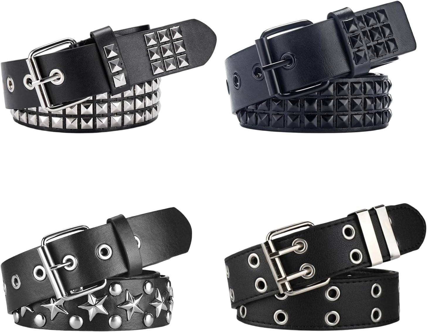 Black Studded Belt, Star Belt Goth Y2K Double Grommet Belts Emo Gothic Rivet Punk Rock Accessories for Women Men