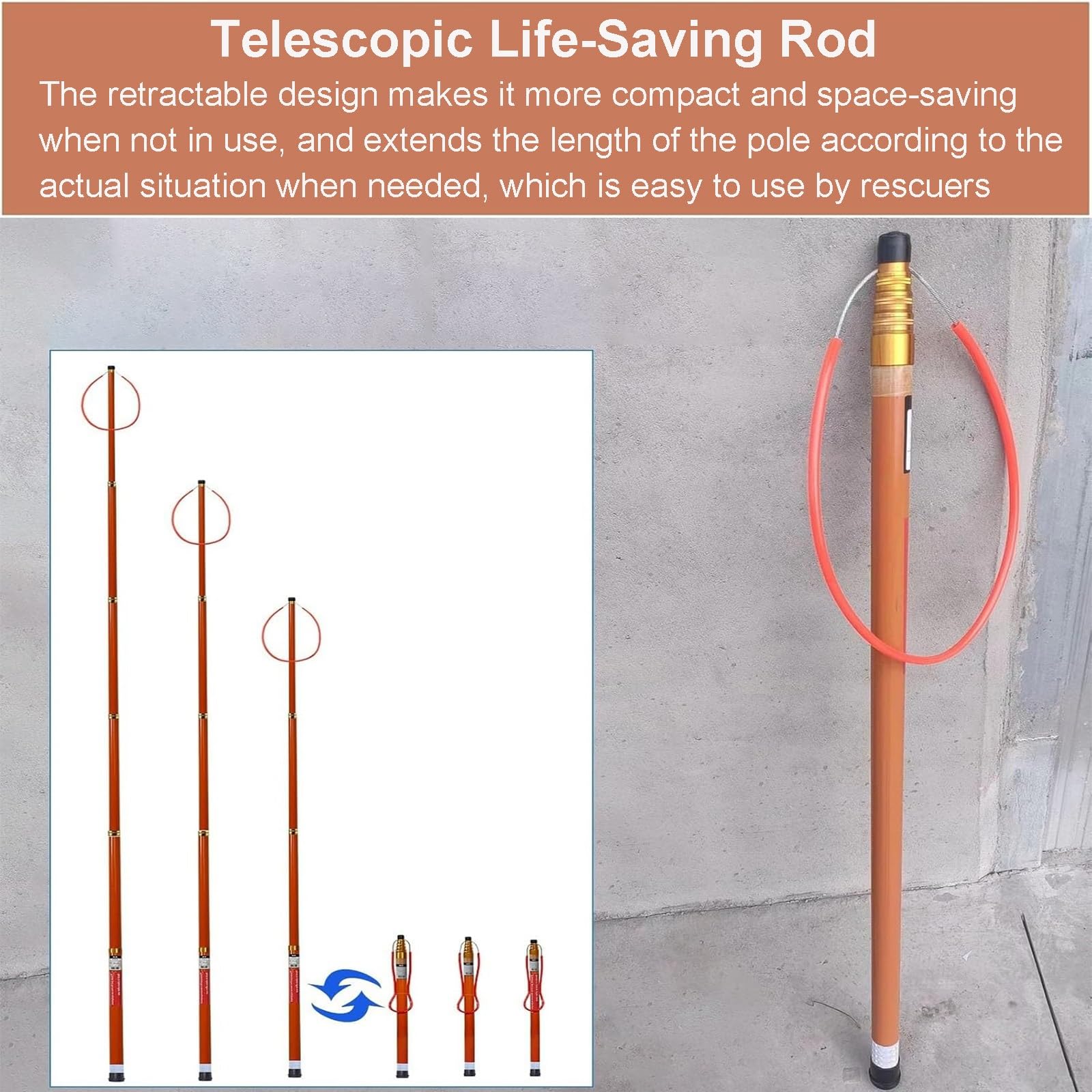 Gancho Telescópico De Rescate para Piscina, Pértiga De Socorrista Varilla Telescópica Piscina Rescue Pole Portable Lightweight Safetyd Hook Emergency Life-Saving Rescue Equipment(10m/33 ft)