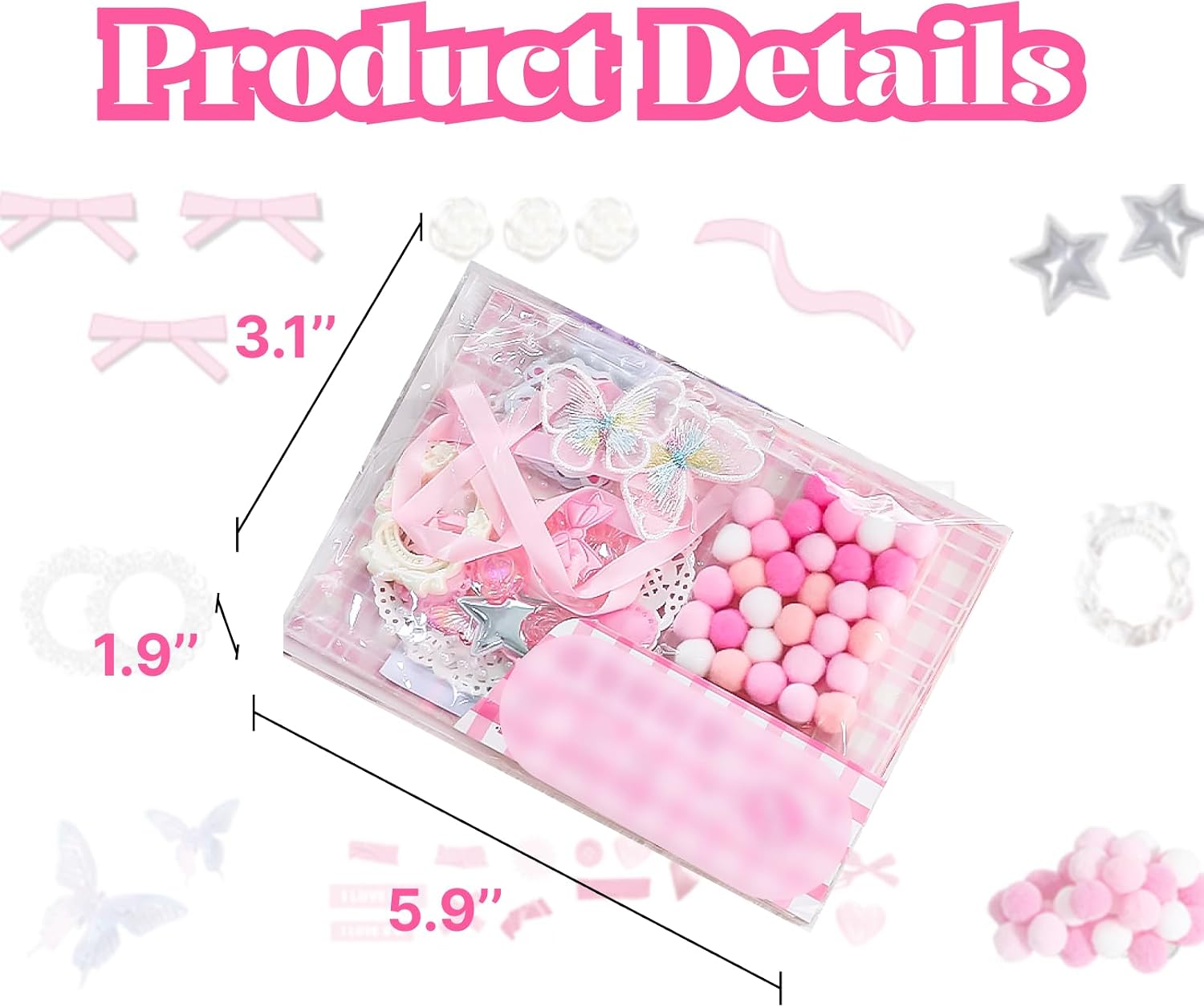 FXiaoy 60PCS DIY Ita Bag Kit Complete Anime Ita Bag Accessories Set Including Satin Decorations, Ribbons, and Bows for Beginners (Pink)