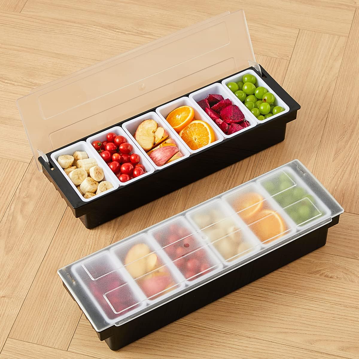 Ice Chilled Serving Tray Condiment Pots 6 Compartment Condiment Server Caddy (6 Compartments)