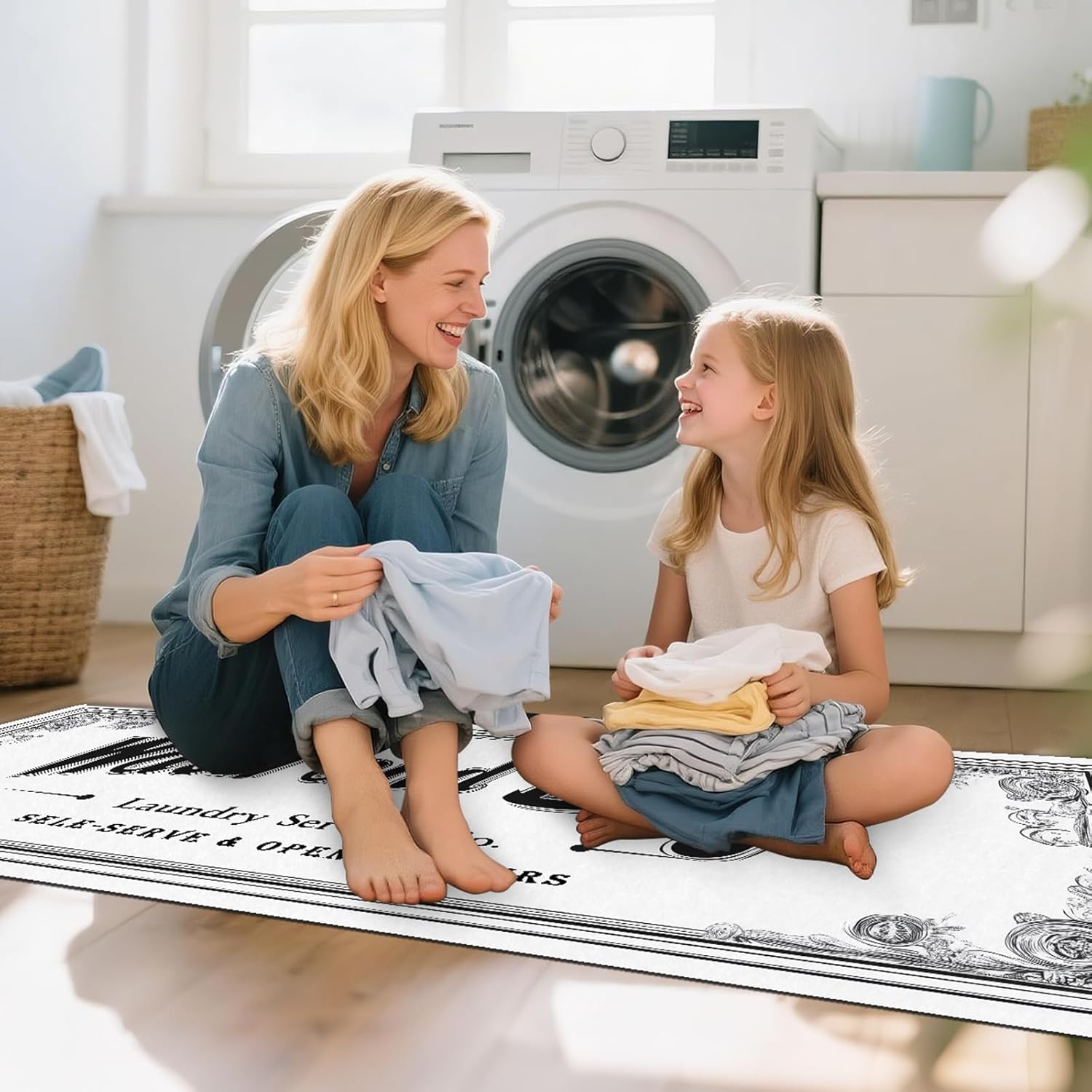 Laundry Room Rug Runner, 24"x72" Non Slip Laundry Mat Organization Washable Floor Carpet Farmhouse Decor for Kitchen Bathroom Mudroom Washroom White