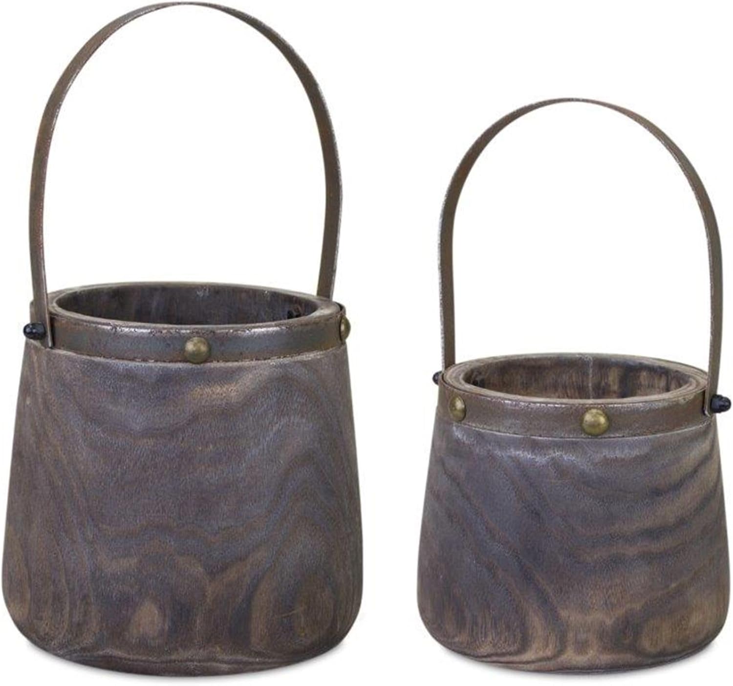Melrose Wood and Steel Set of 2 Pail with Brown Finish 82085DS