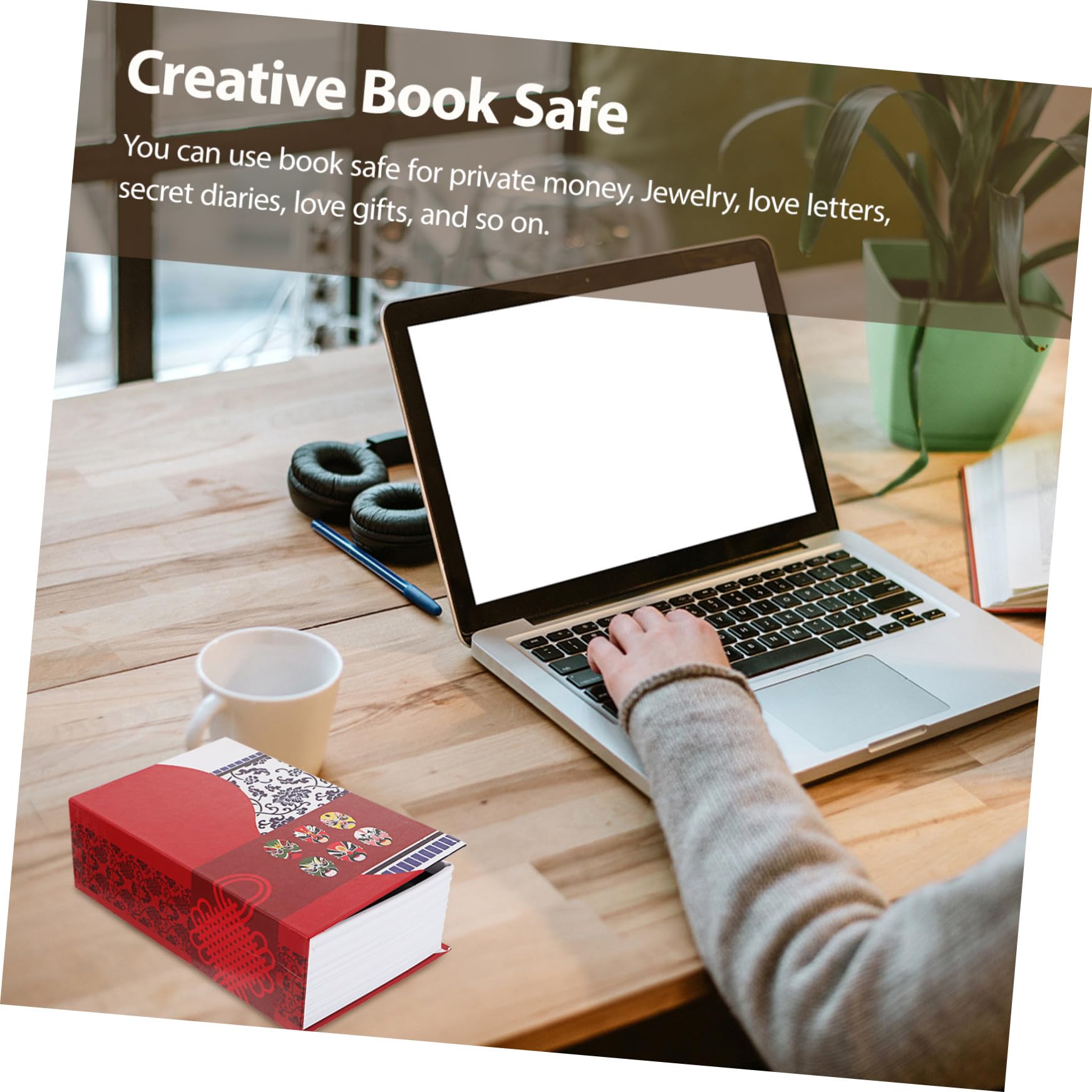 WOONEKY Cassetta Di Sicurezza Con Codice A Libro Mini Cassaforte in Metallo Cassaforte A Libro Nascosto Per Denaro