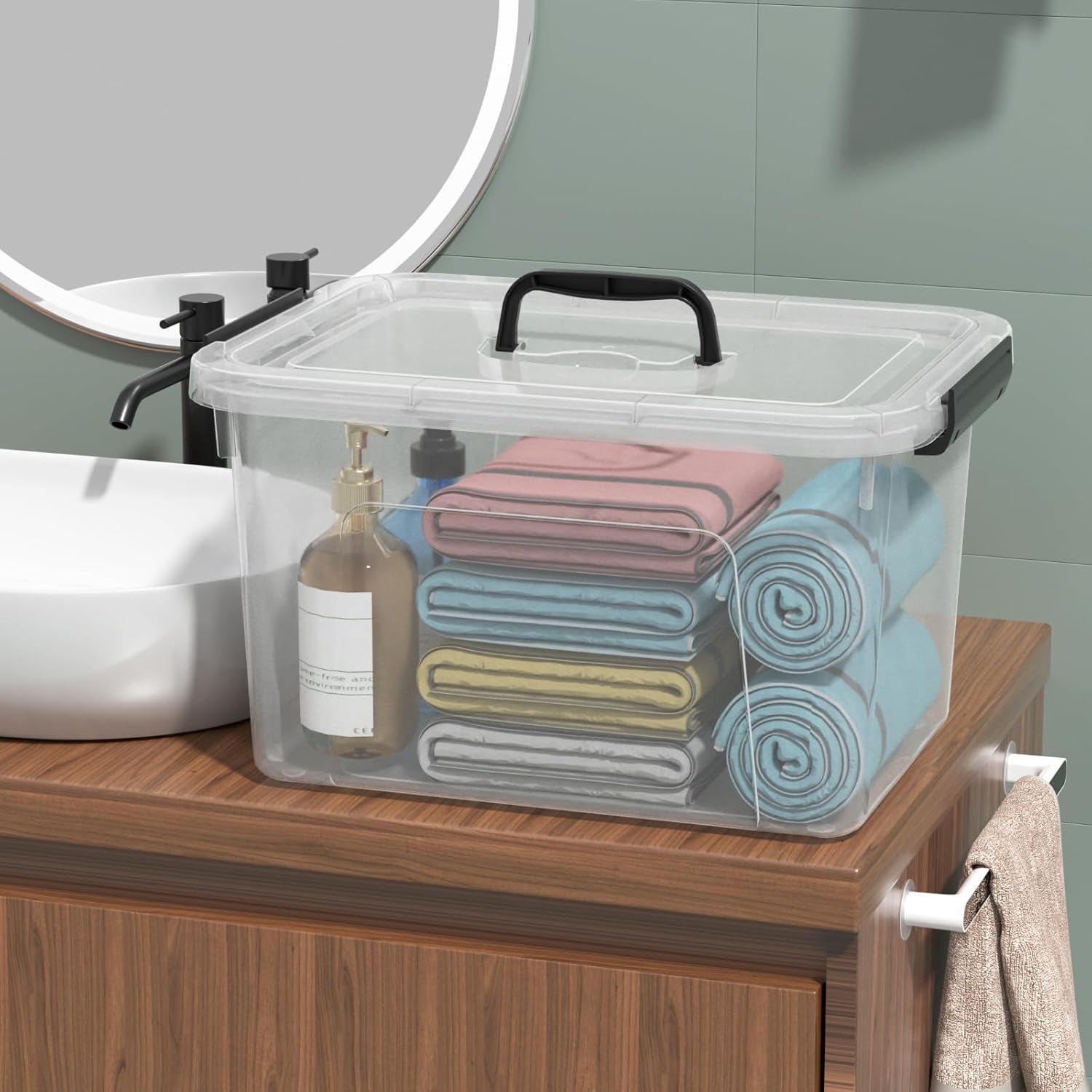 17.5 L Clear Plastic Storage Bin with Handle, Latching Storage Box with Lid, 4 Packs