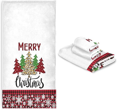 Miniatura 6 de Juego de 3 toallas de baño con diseño de copos de nieve para árbol de Navidad, toallas de mano para el hogar, baño, hotel, gimnasio, natación,