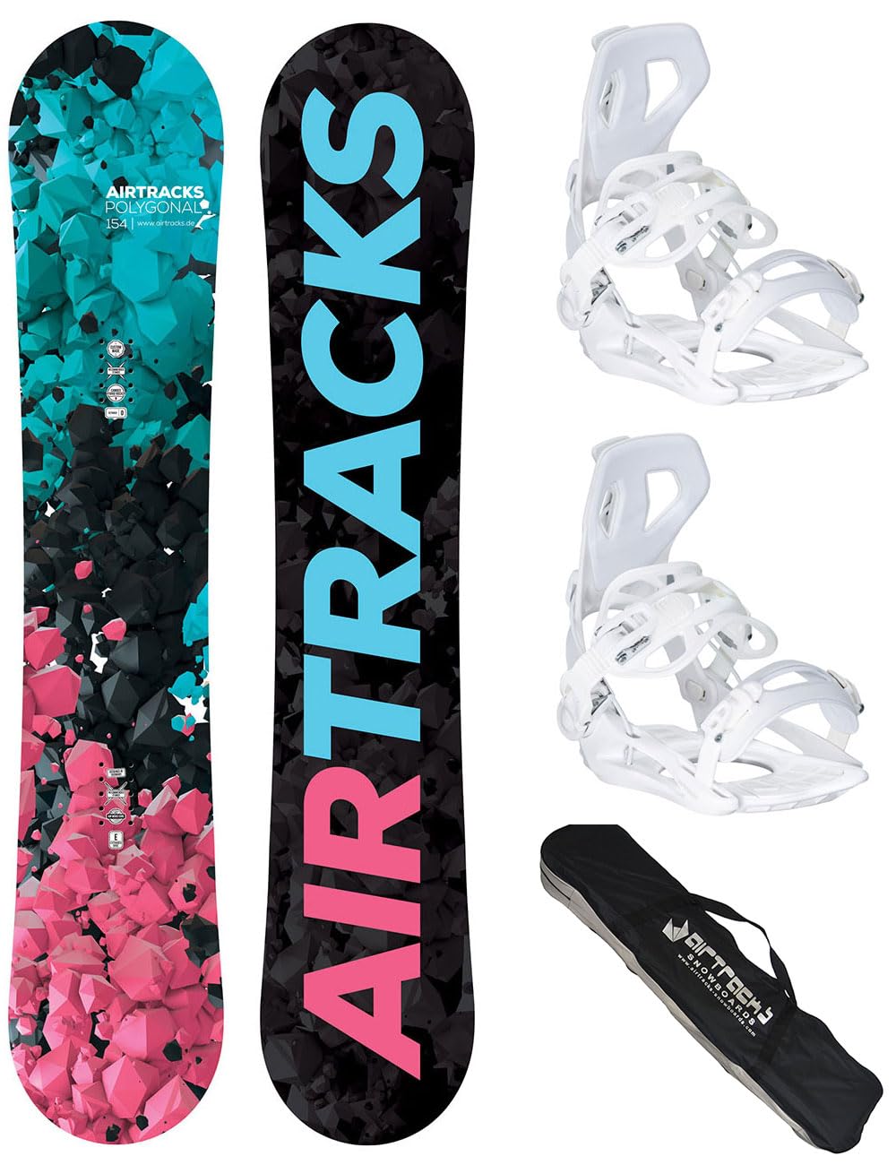 Airtracks Snowboard Set TAVOLA Polygonal Donna+ATTACCHI Master W+Sacca/Nuovi