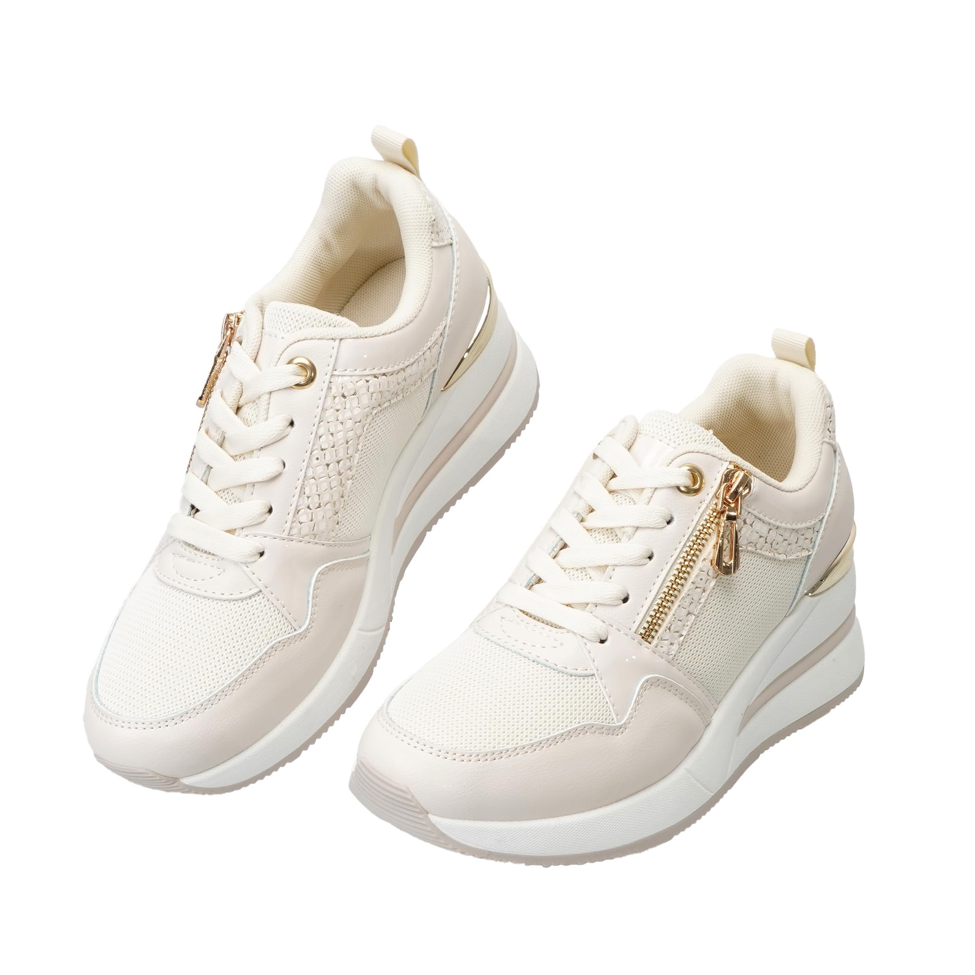 JOMIX Damen Keil Sneaker mit Reißverschluss Atmungsaktiv Turnschuhe Elegant Frizeitschuhe für den Außenbereich