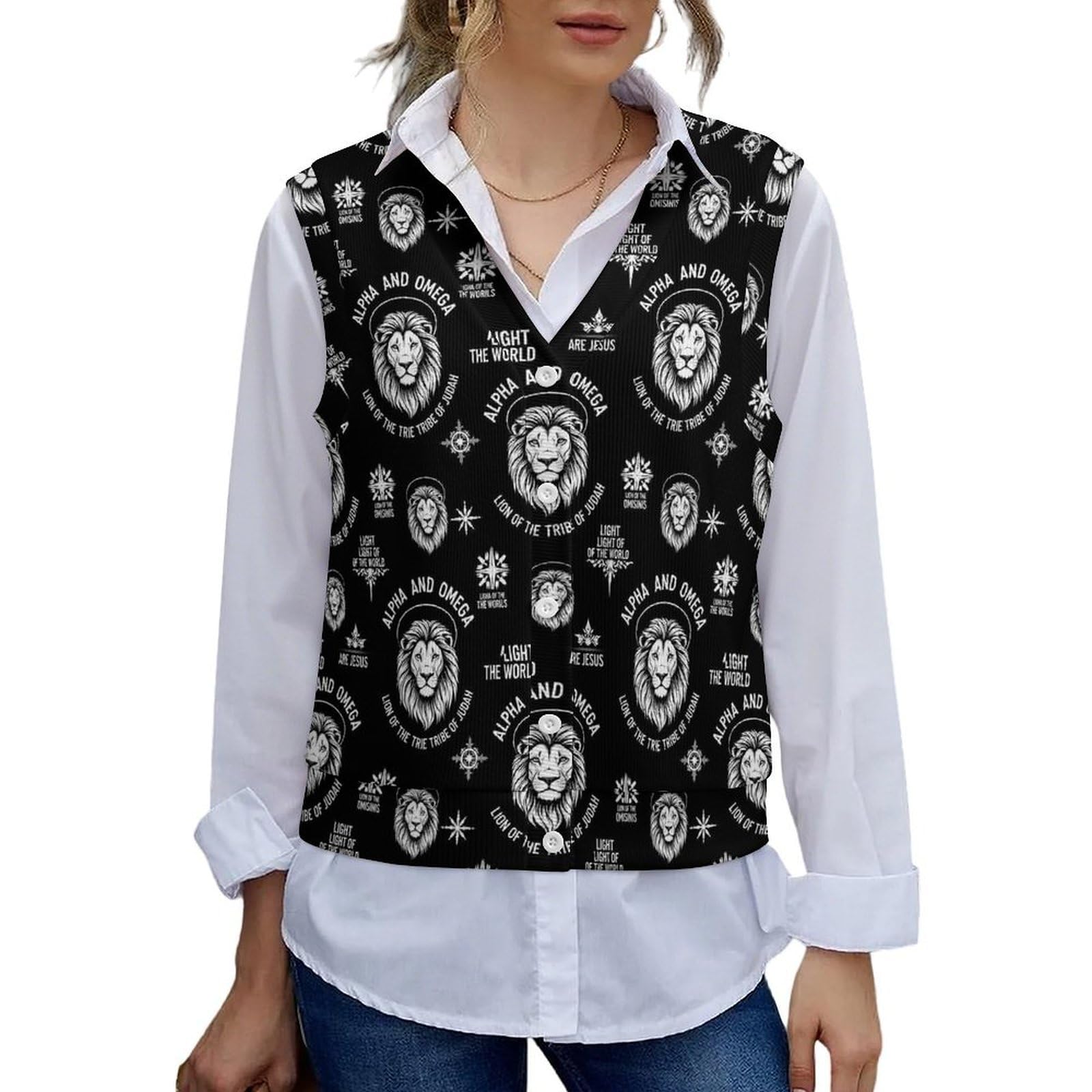 SWEET TANG Womens Button Down Sweater Vest Sleeveless V Neck Knit Outerwear Knitwear