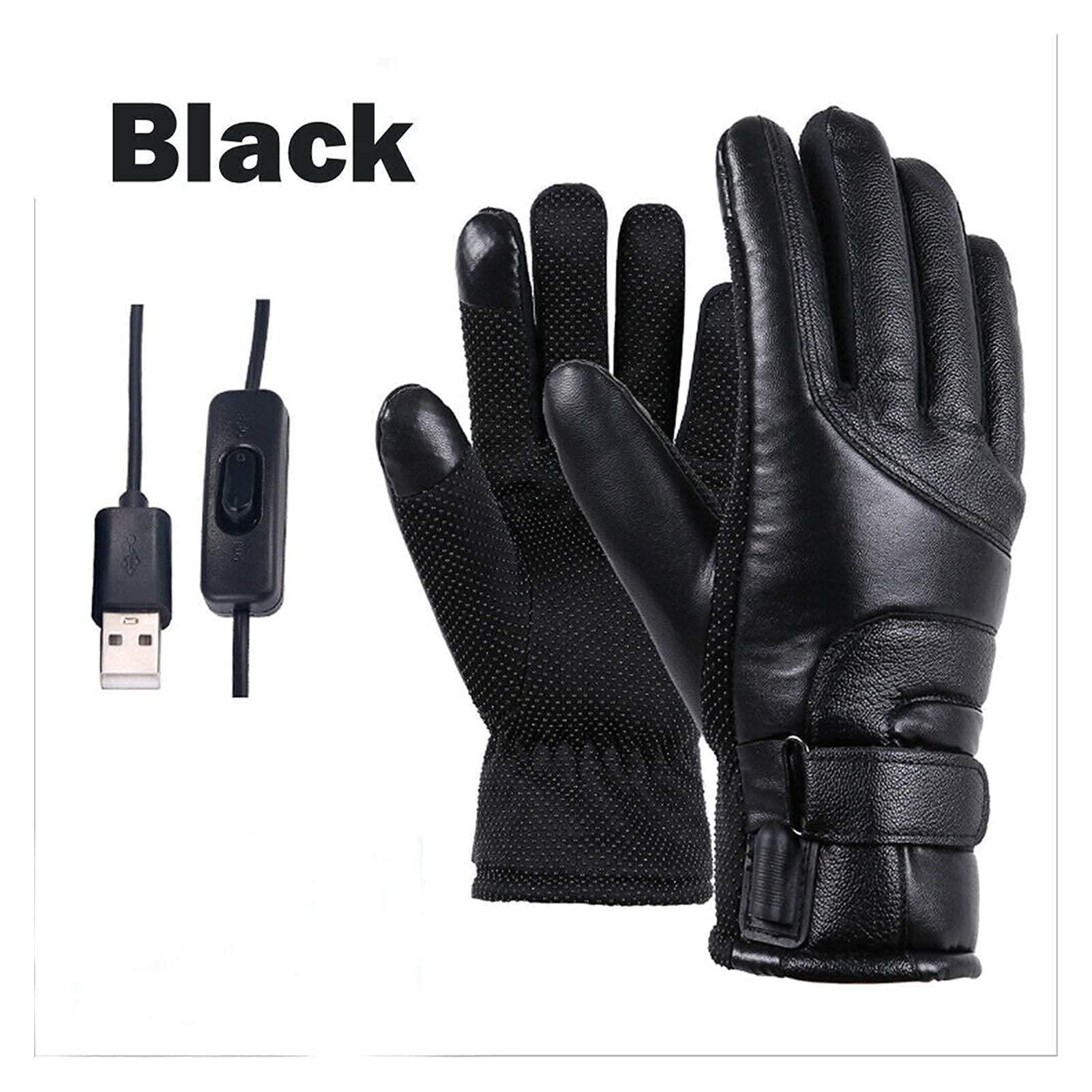 SBTXHJWCGLD Elektrische verwarmde handschoenen voor in de winter, winddicht fietsen, warm verwarmen, touchscreen-skihandschoenen, USB-aangedreven verwarmde handschoenen voor mannen en vrouwen (kleur: zwart