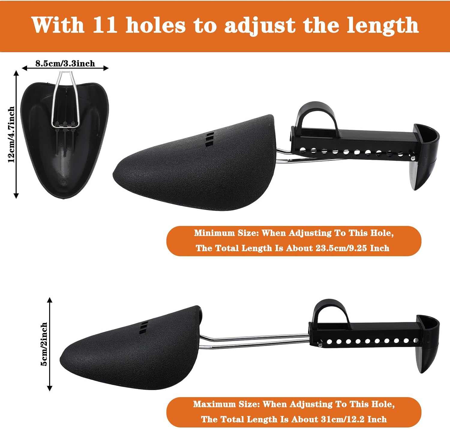 12 Pairs Plastic Shoe Stretcher Men Adjustable Shoe Trees for Men Shaper Support 9.25-12.2 Inches Black