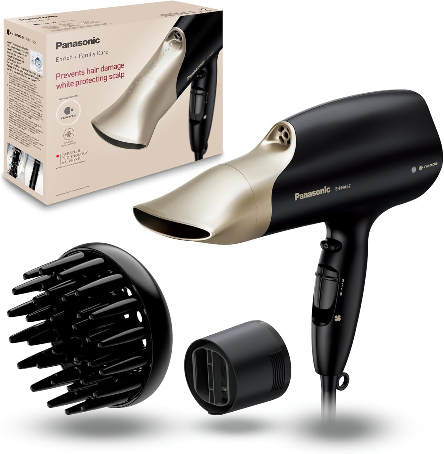 Panasonic EH-NA67 Professionele haardroger, nanotechnologie, 3 snelheden, 4 temperaturen, zwart