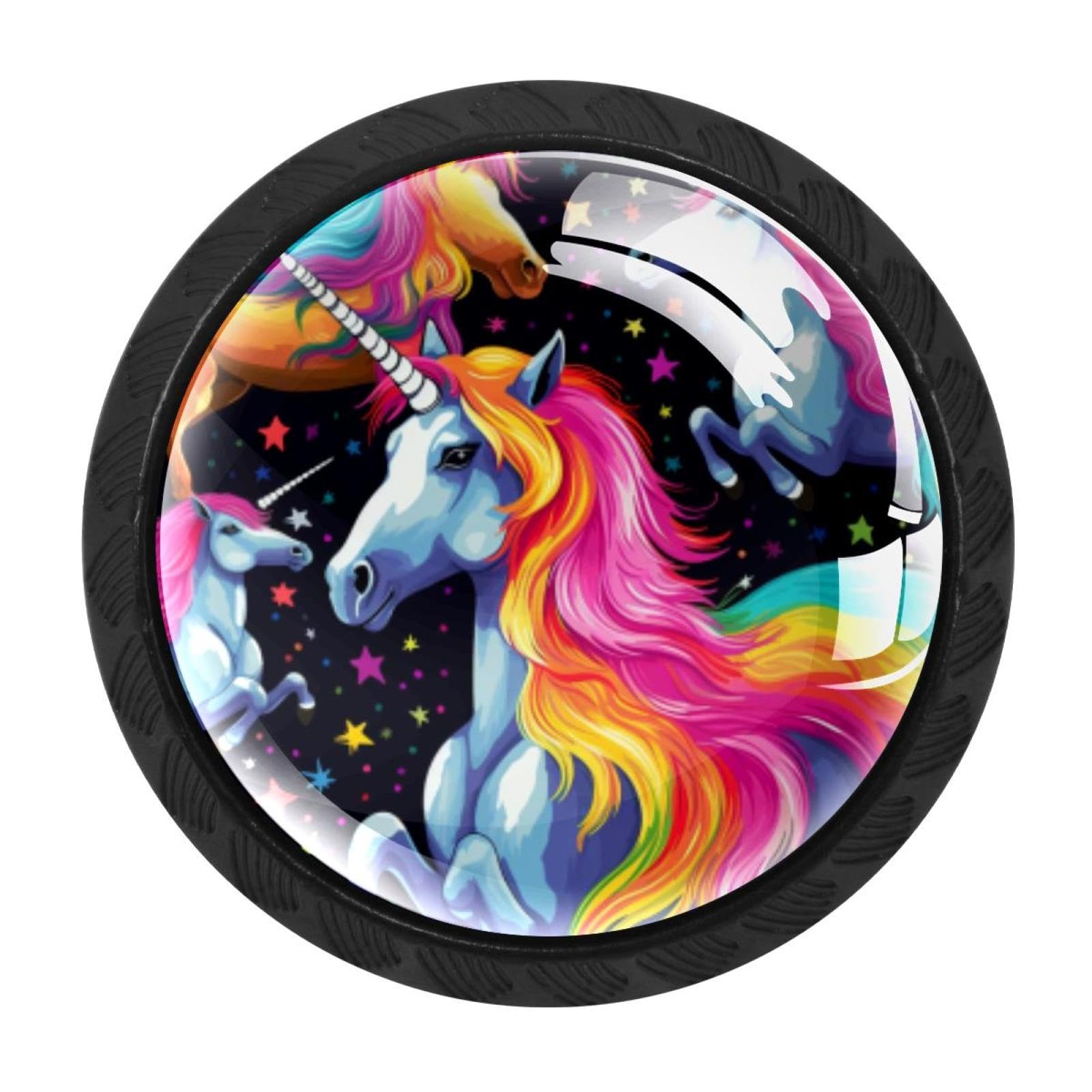 Chenzzzz Multicolored 12 4 Pack Drawer Knobs, Black Handle Dresser Drawer Pulls, Round Decoration Cabinet Hardware Pulls With Screws For Kitchen Cupboard Wardrobe, Rainbow Unicorn