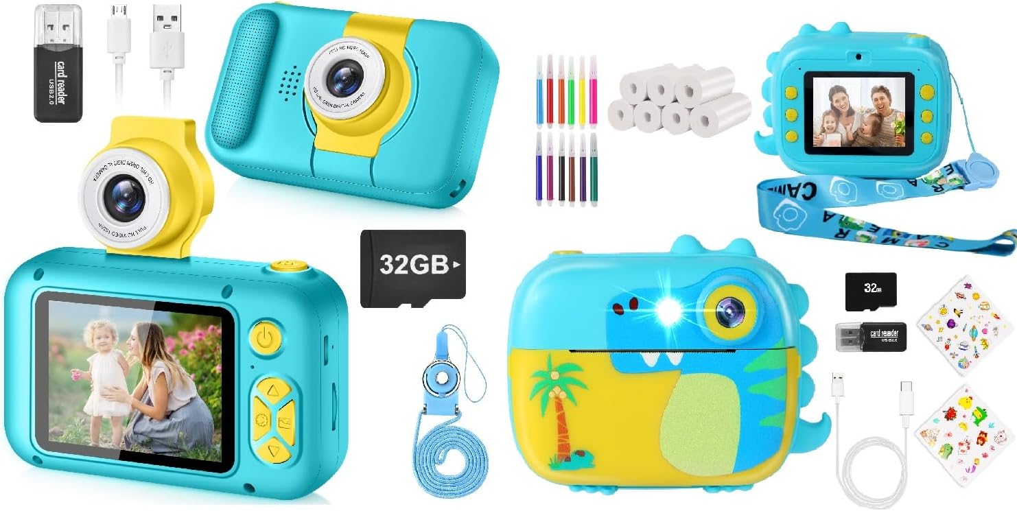 2Pcs Kid Camera, ARNSSIEN Camera for Kid,Kids Camera Instant Print,Children Selfie Camera with Playback Game,Christmas/Birthday Gift 3 4 5 6 7 8 9 10 Year Old Girl Boy