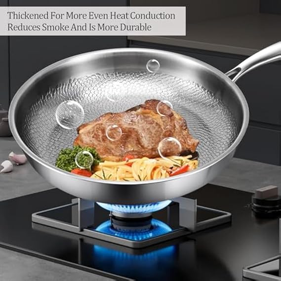100% Pure Titanium Pan, Titanium Hammered Pan Pro With TItanium Cutting Board, Non Stick Multifunctional Pots and Pans Set for Camping, Backpacking, Kitchen (with Cutting Board, 11.81in)