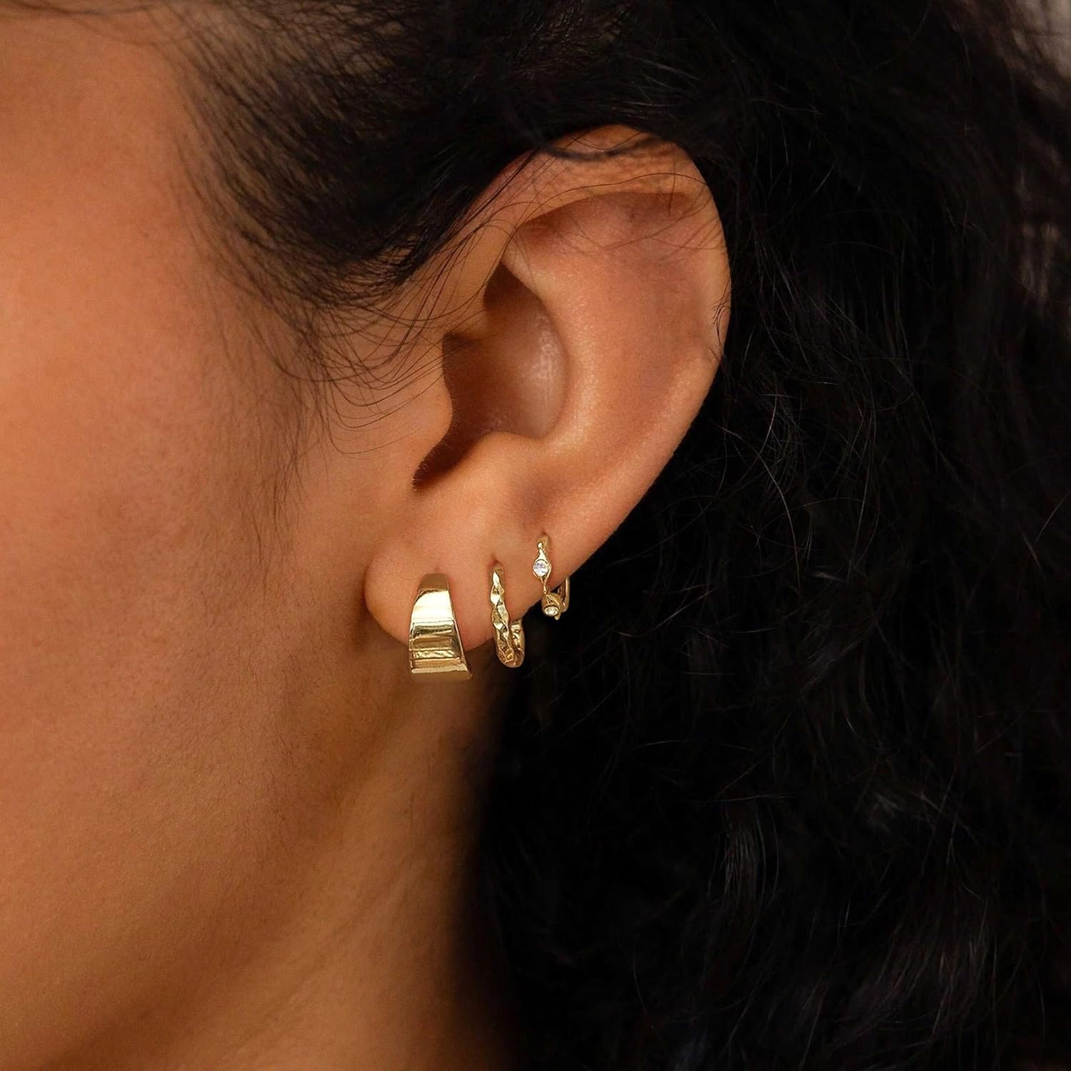 3Pairs Earring Stacks - Dainty Hoop Earrings for Women Trendy Hypoallergenic 14K Gold Plated Huggie Hoop Earring Set Small Gold Earrings Non Tarnish Piercing Jewelry Gifts - Image 2