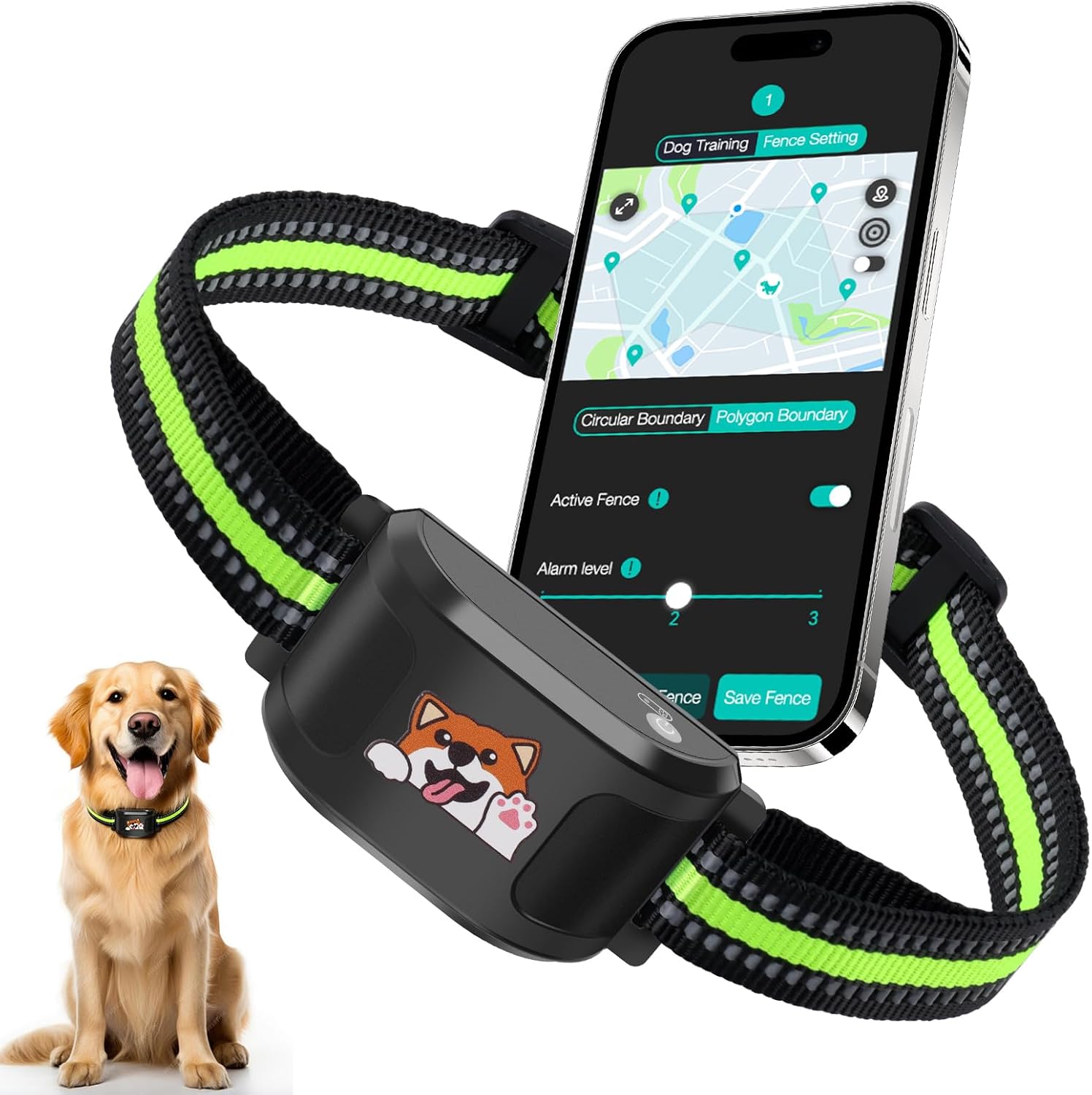GPS Wireless Dog Fence System Outdoor, No Subscription App Geo-Fence 3280ft, 60-164ft Bluetooth Training Collar, IP67 Waterproof Rechargeable, 7-Day Battery, Auto Sleep/Wake (Black-1)