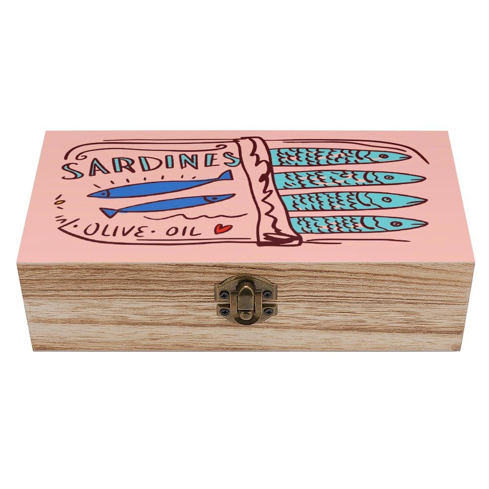 asbwuo Vintage Sardines Vintage Wooden Keepsake Box