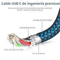 Vista 6 de Cable de carga C de carga rápida USB tipo C, cables de carga Android de 6 pies, paquete de 2 para Samsung Galaxy S26 S25 S24 S23 S22 S21 S20 Ultra