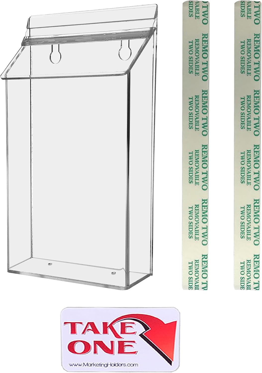 Marketing Holders Outdoor Brochure Holder Box Clear Acrylic with Lid Holds 6 x 10 Bifolds and Booklets with Adhesive Strips and Take One Sticker Real Estate Sheets Bin Store Front Display Caddy