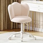 Vanity Chair with Wheels, Comfy Office Desk Chair with Adjustable Height | Swivel Chair for Home Office Bedroom Dressing Room Kids Room, Easy Assembly, Pink