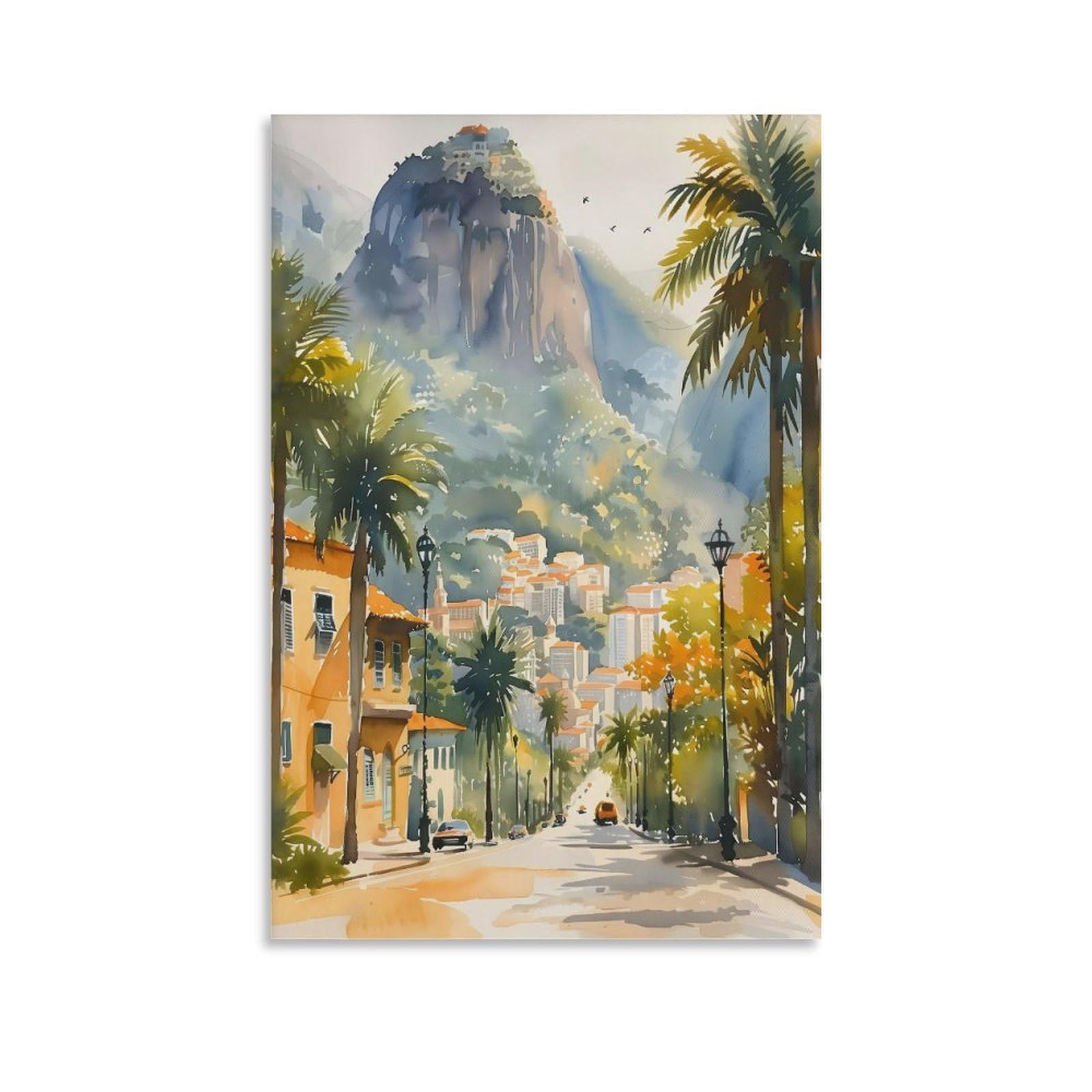Rio De Janeiro Watercolor Painting Brazil Poster Wall Art Print Brazil Gif Unframe 24x36inch(60x90cm)