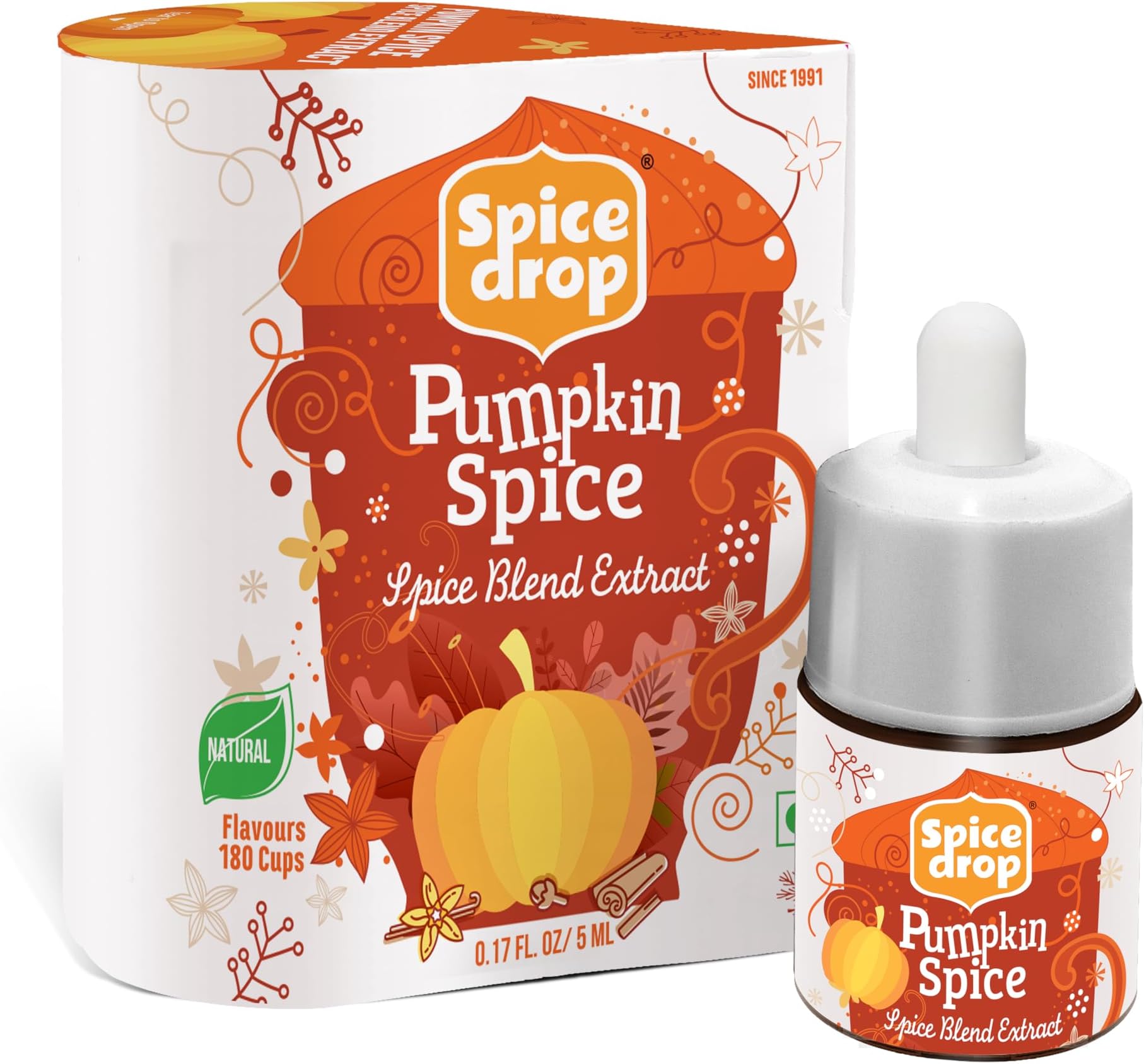Spice Drop Pumpkin Spice Extract - Up to 180 Drops Per Bottle | Coffee, Cooking, Baking, Dessert | Rich In Quality And Aroma | No Added Color or Preservative | Vegan , Pack of 1