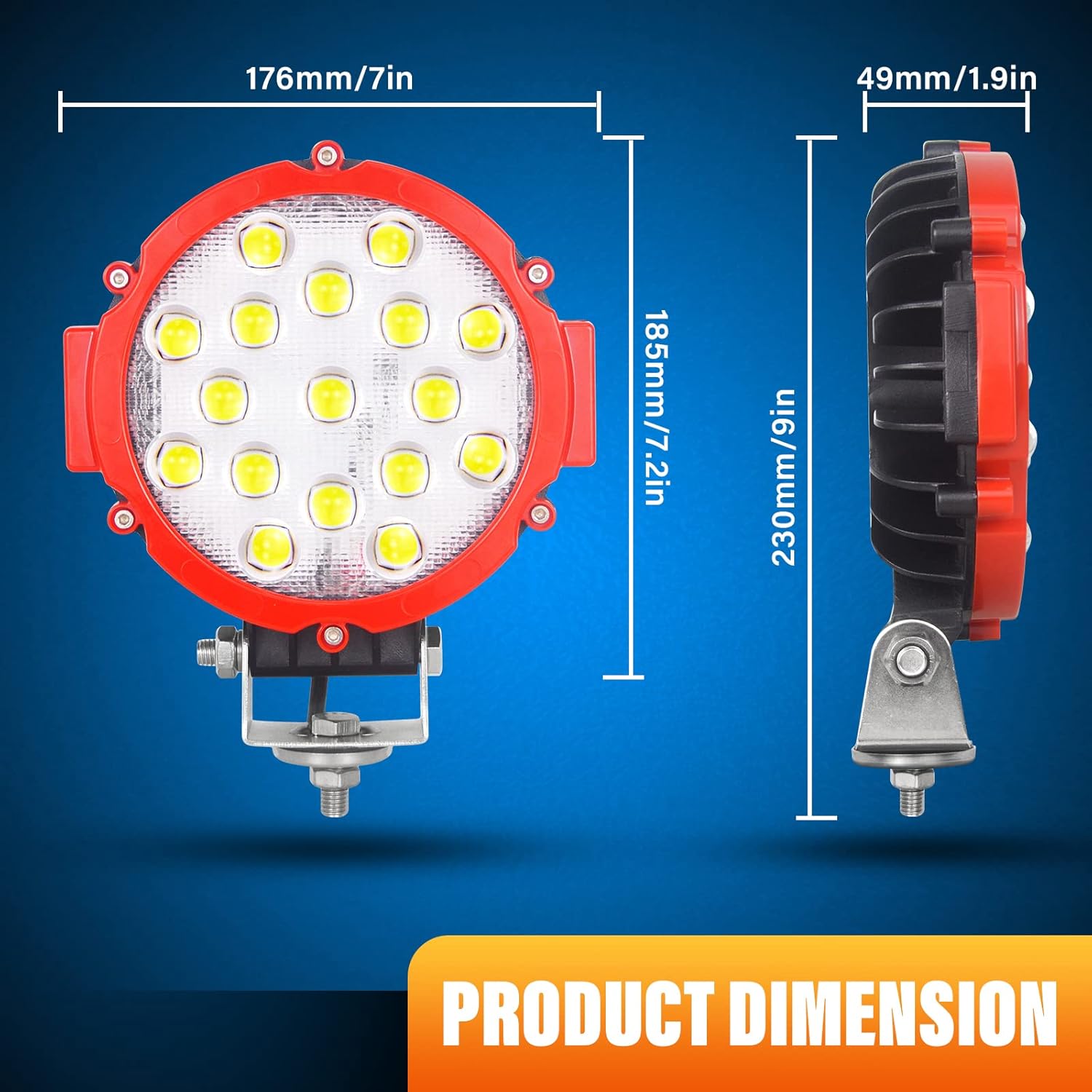 AUXTINGS 7 inch 51W Led Light Bar Flood Beam Offroad LED Work Light for Jeep Off-road Vehicles 4x4 Atvs Utvs (7 in 51W R-F)