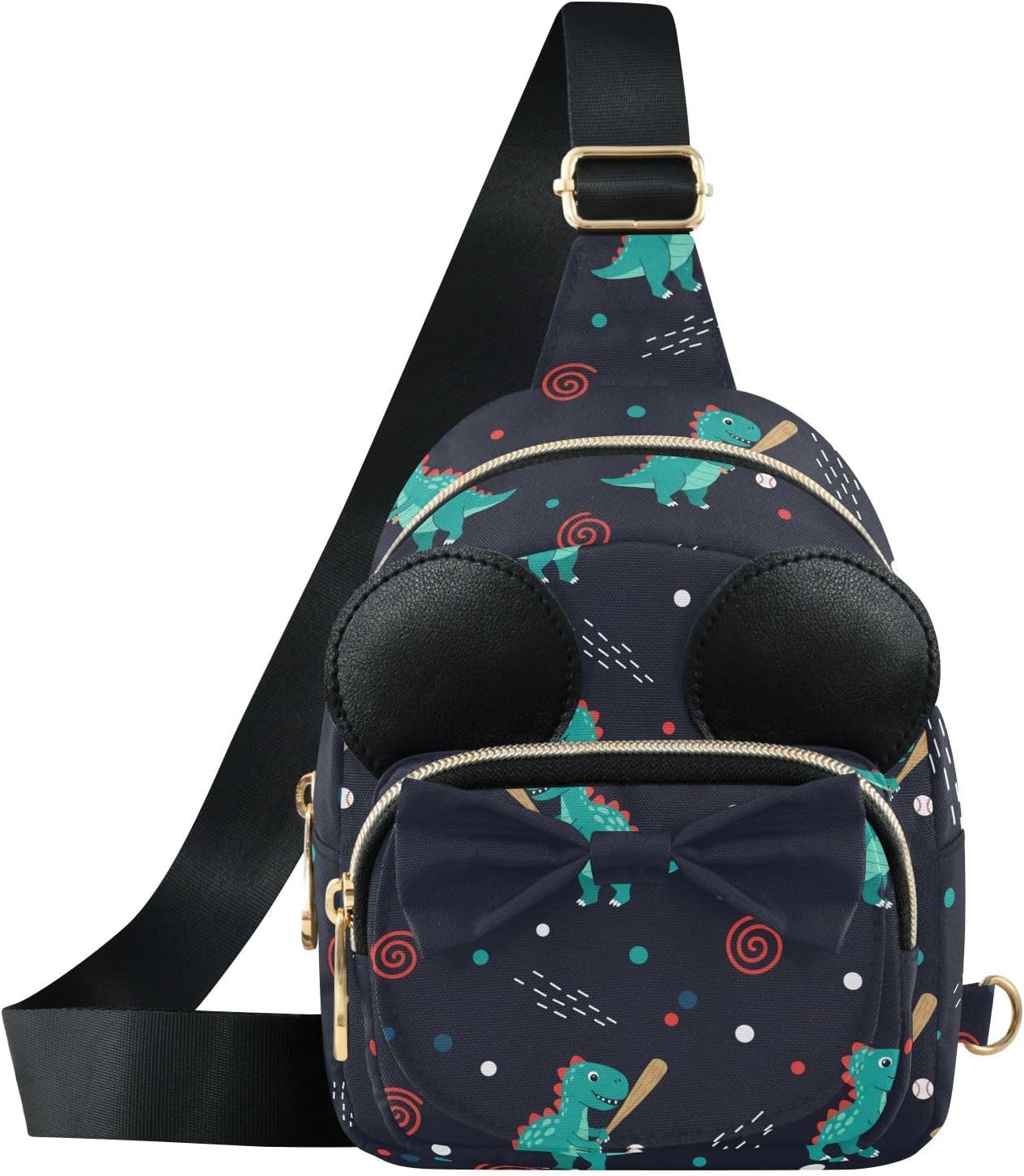 Sinestour Dinosaur Kids Sling Bag for Girls, 5.7x3.1x7.5In | Crossbody Fanny Pack, Toddler Purse, Cute Sling Belt Bag with Ears, 2L Small Shoulder Chest Bag for Travel