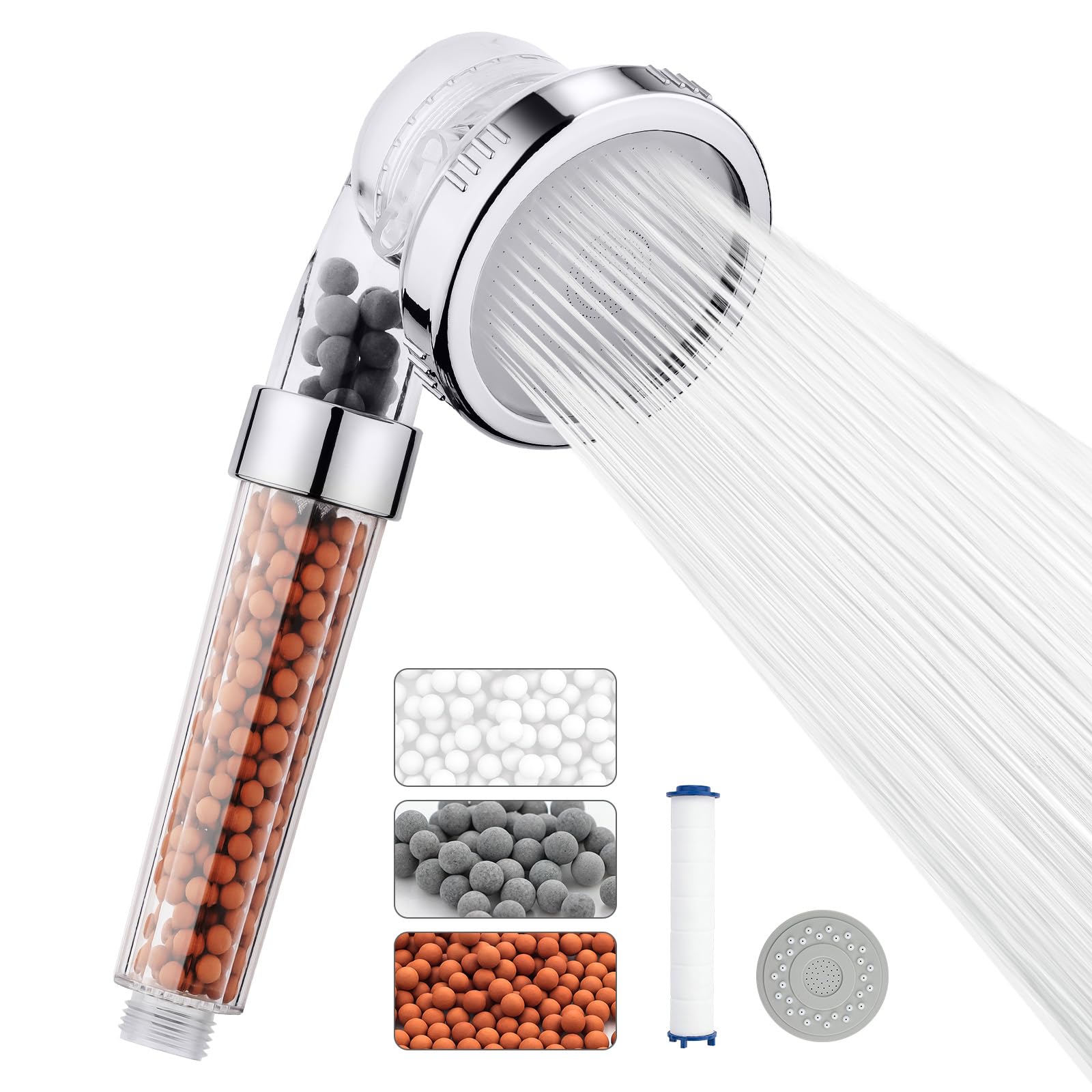Ibergrif M22025 Shower Head with Beads Filter, 3 Mode Shower Head Filter, Univer