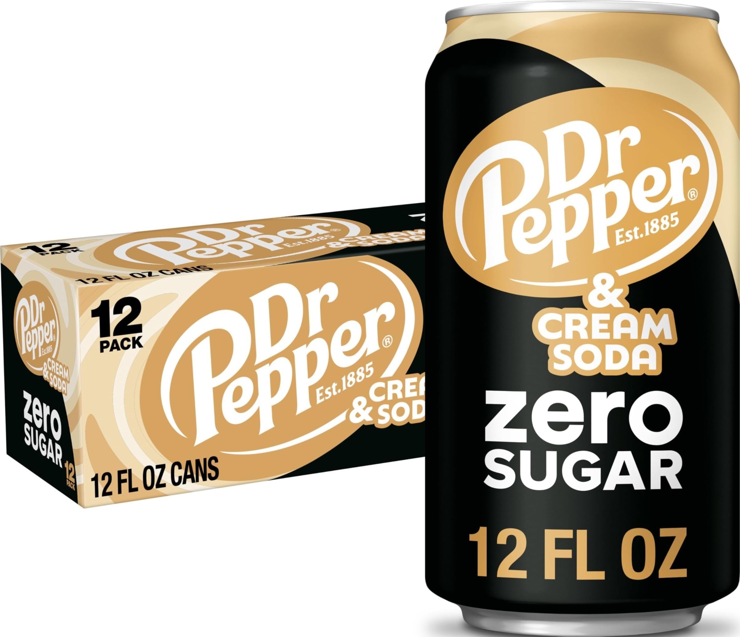DR PEPPER and Cream Soda Zero Sugar, 12 fl oz cans, 12 pack
