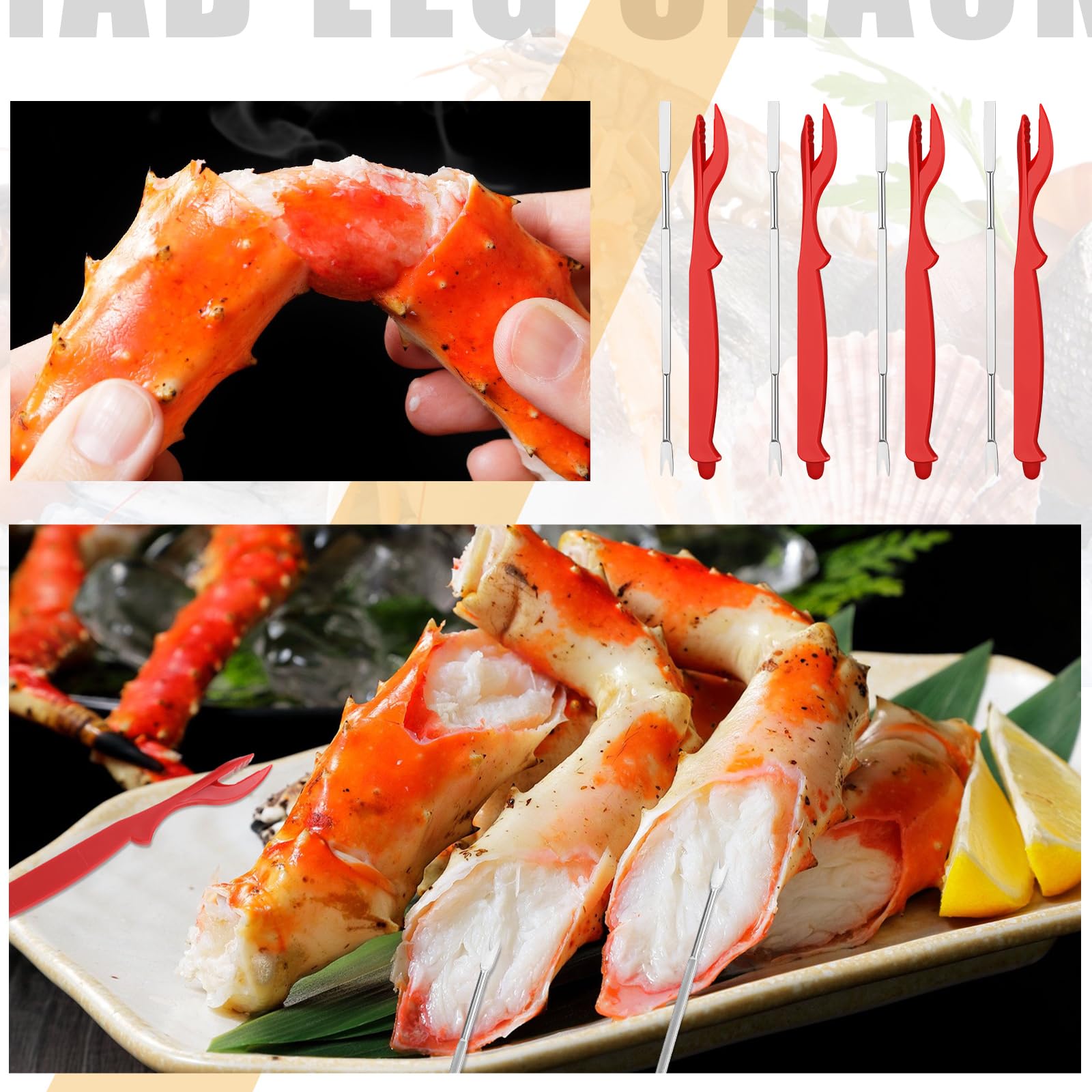 Dandat Juego de 125 herramientas de mariscos a granel, incluye 40 galletas de cangrejo, 40 tenedores de patas de cangrejo, 40 conchas de langosta, 2 tijeras de mariscos y 2 mazos de cangrejo de