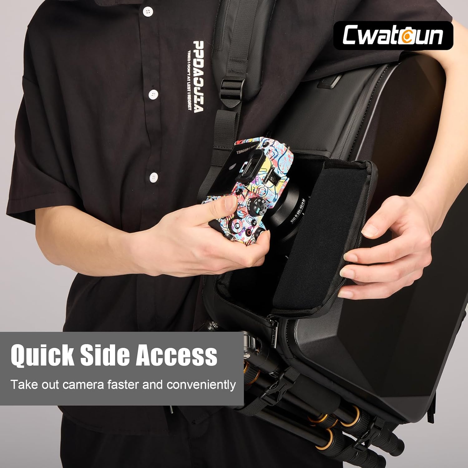 Cwatcun Hardshell Camera Backpack, Professional Camera Bag for Photography, 15.6" Laptop Compartment, Tripod holder, Outdoor Travel Camera Case for Canon Nikon Sony DSLR SLR Mirrorless Camera & Lenses - Image 5