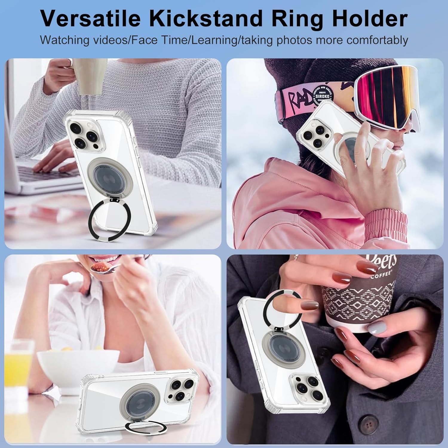 Clear Case for iPhone 15 Pro Case with Magnetic 360 Rotatable Ring Stand [ Compatible with MagSafe ], Heavy Duty Military Grade Cover with Ring Kickstand for Women Men, Transparent - Image 3