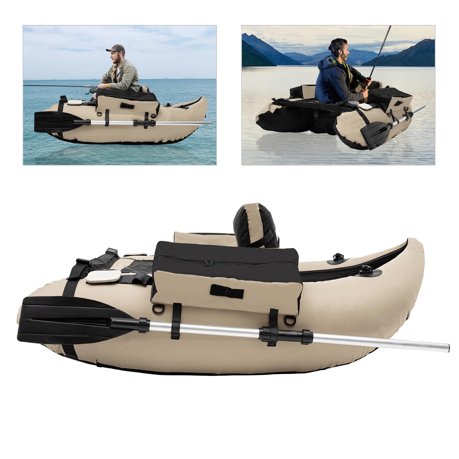 Fishing Boat for Adults, Outdoor Fishing Boat with Hand Air Pump, Inflatable Fishing Boat, Inflatable Float Tube, Inflatable Fishing Boat, Fishing Float Tube Fishing Tube (Khaki)