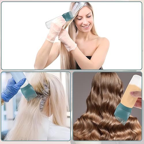Miniatura 6 de Pimoys Botella aplicadora de aceite para el cabello, 6 onzas, paquete de 2 aplicadores de peine de raíz, botella de tinte para el cabello, cepillo