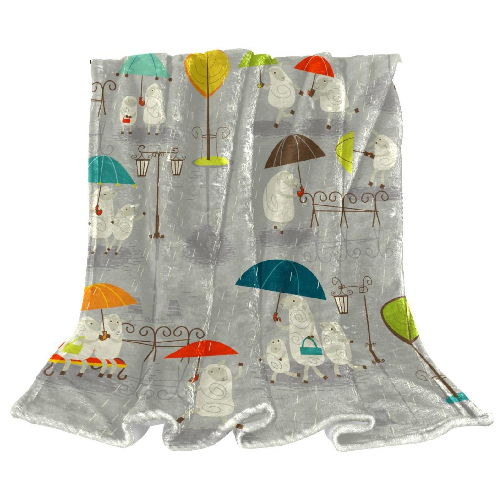 Polarowy koc narzuta retro deszczowa owca parasol wzór na kanapę lekki pluszowy puszysty