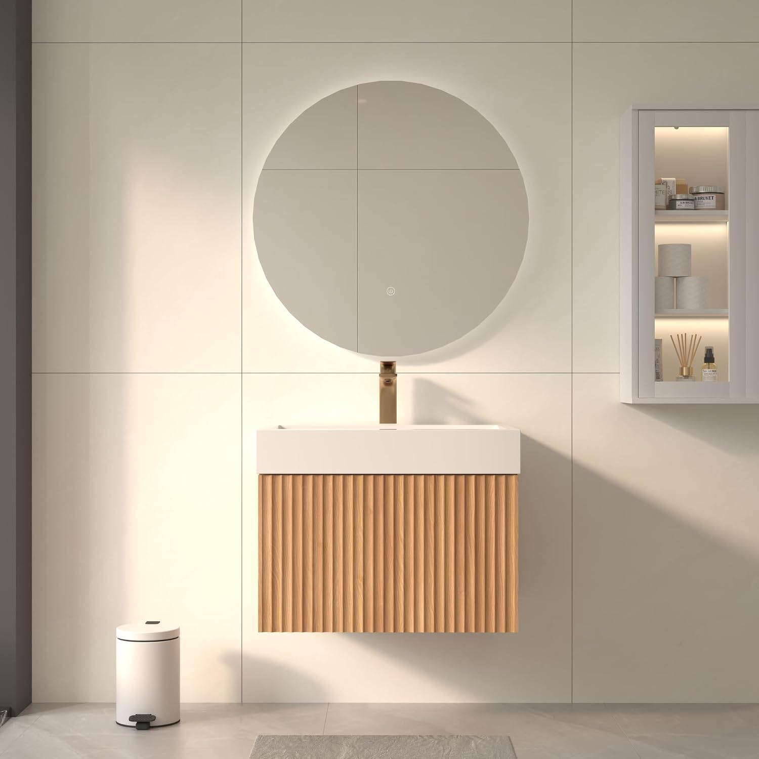 30" Bathroom Vanity with Sink, Modern Floating Vanity with Soft-Close Drawers, Floating Cabinet Space Saving Design, Wall-Mounted Vanity for Bathrooms, Natural Wood Grain